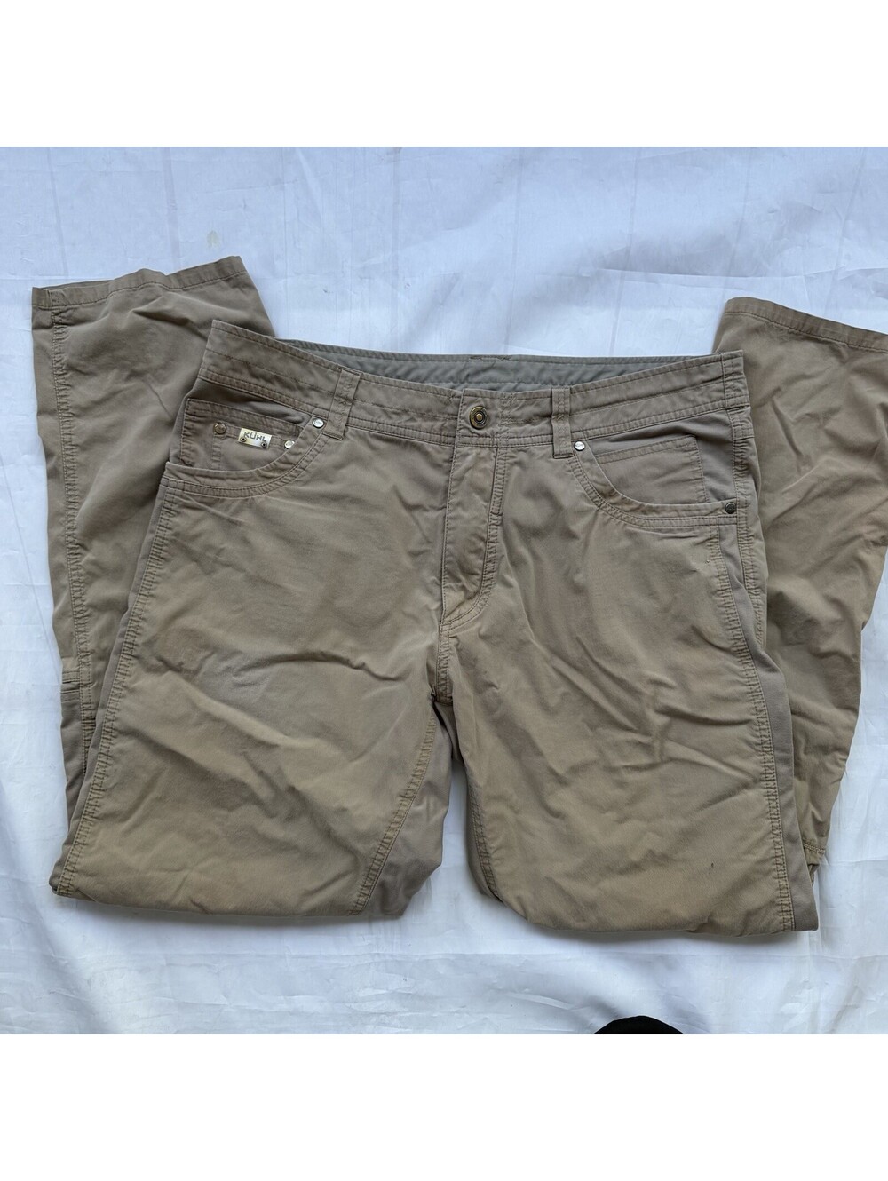 Kuhl Pants Cotton Articulated Knee Khaki Tan Mens 36x32 Hiking Work Outdoors